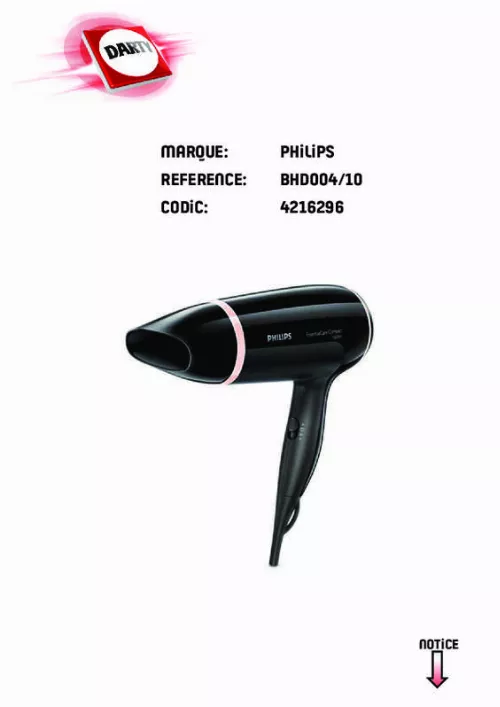 Mode d'emploi PHILIPS BHD004/10 ESSENTIALCARE