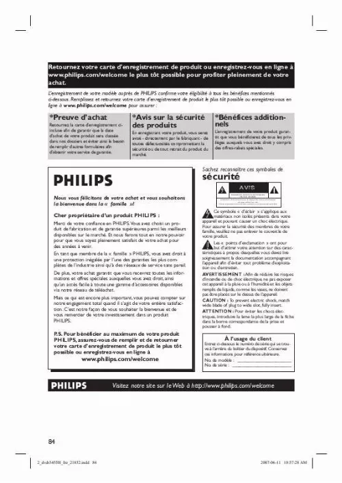 Mode d'emploi PHILIPS DVDR3455H-37B