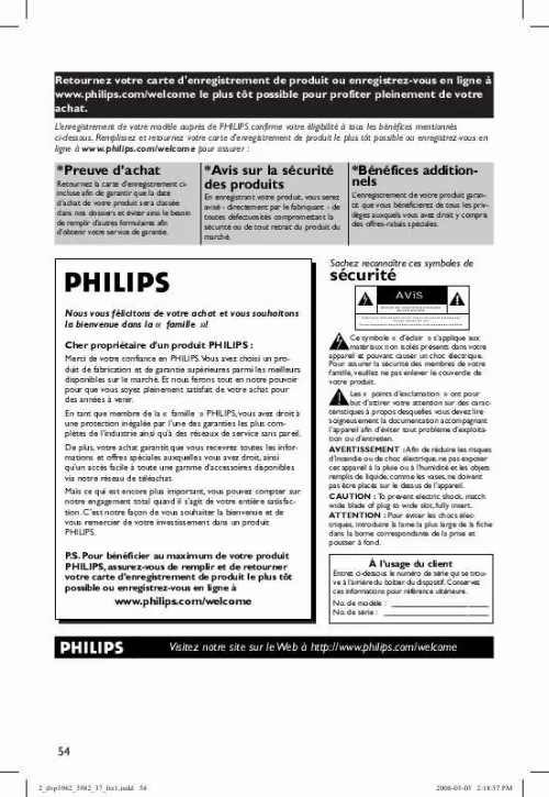 Mode d'emploi PHILIPS DVP3962