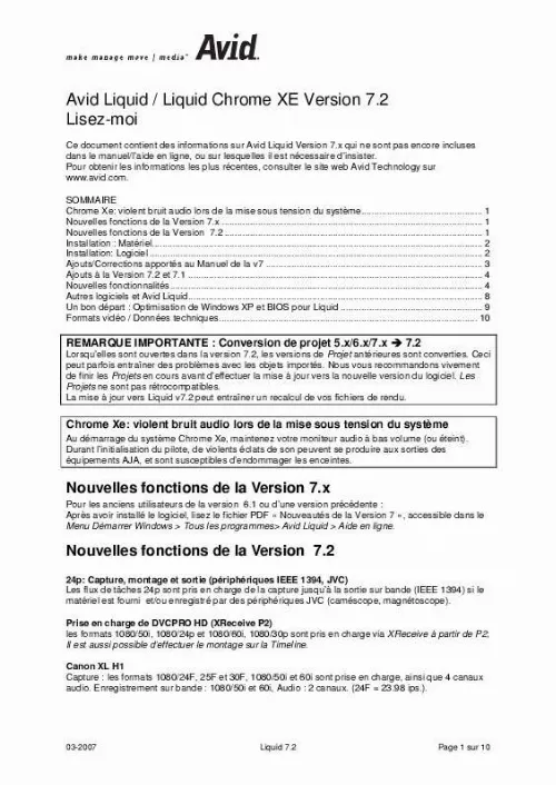 Mode d'emploi PINNACLE LIQUID CHROME XE VERSION 7.2