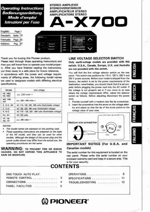 Mode d'emploi PIONEER A-X700