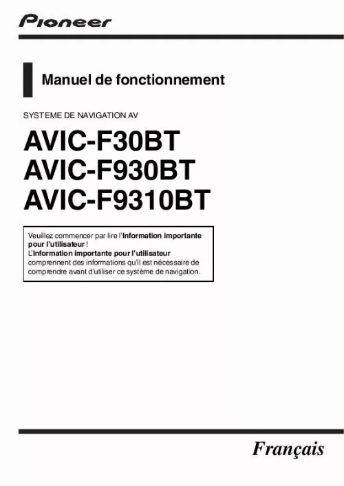 Mode d'emploi PIONEER AVIC-F30BT