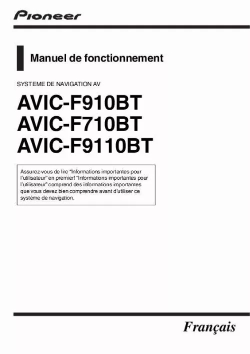 Mode d'emploi PIONEER AVIC-F9110BT