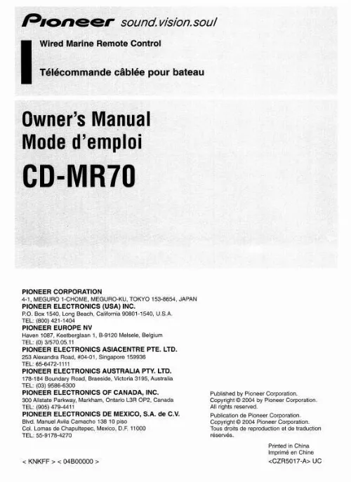 Mode d'emploi PIONEER CD-MR70