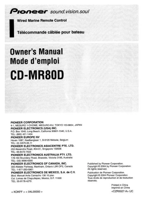 Mode d'emploi PIONEER CD-MR80D