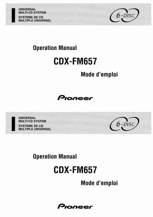 Mode d'emploi PIONEER CDX-FM657