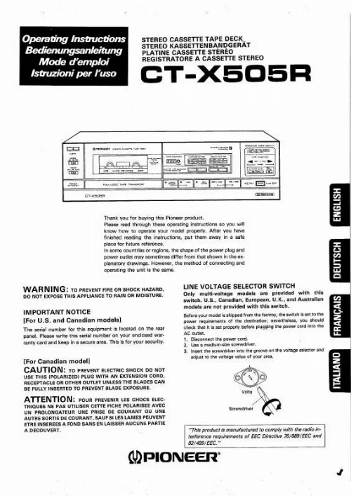 Mode d'emploi PIONEER CT-X505R