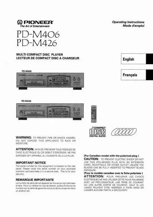 Mode d'emploi PIONEER PD-M406