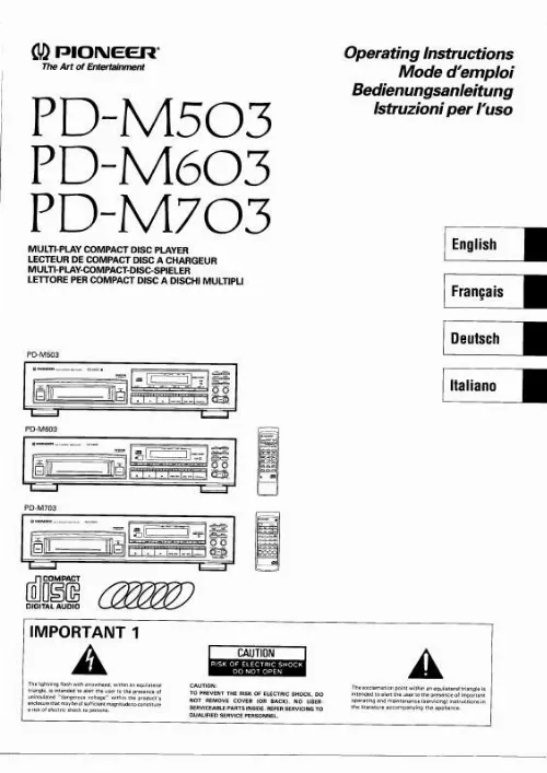 Mode d'emploi PIONEER PD-M603