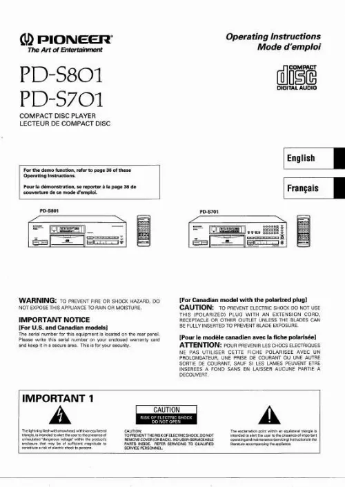 Mode d'emploi PIONEER PD-S801