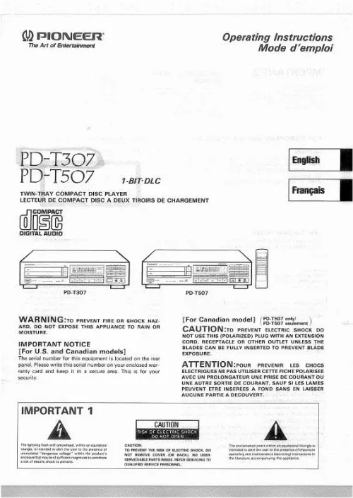 Mode d'emploi PIONEER PD-T307