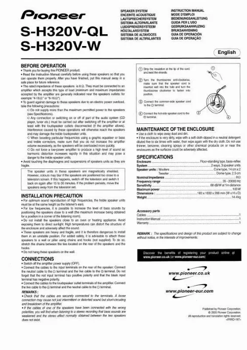 Mode d'emploi PIONEER S-H320V-QL