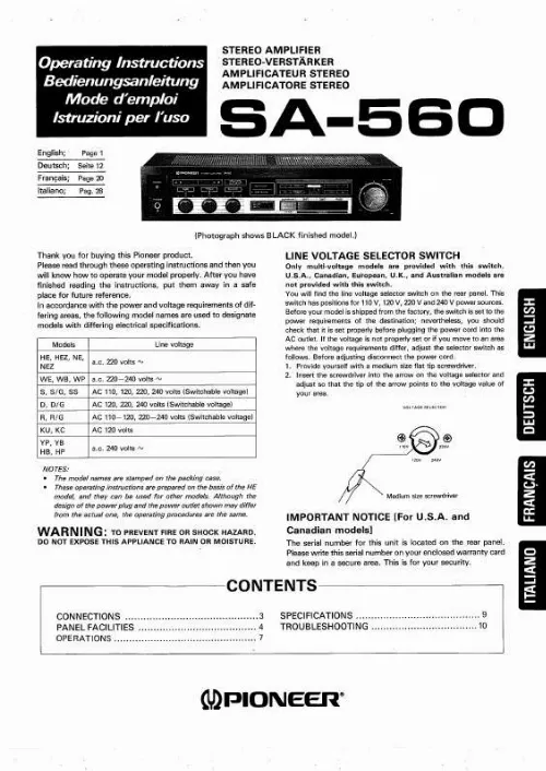 Mode d'emploi PIONEER SA-560