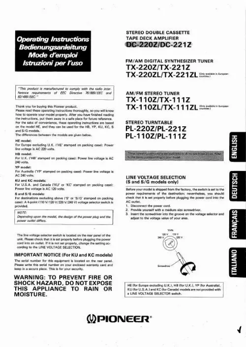 Mode d'emploi PIONEER TX-110Z