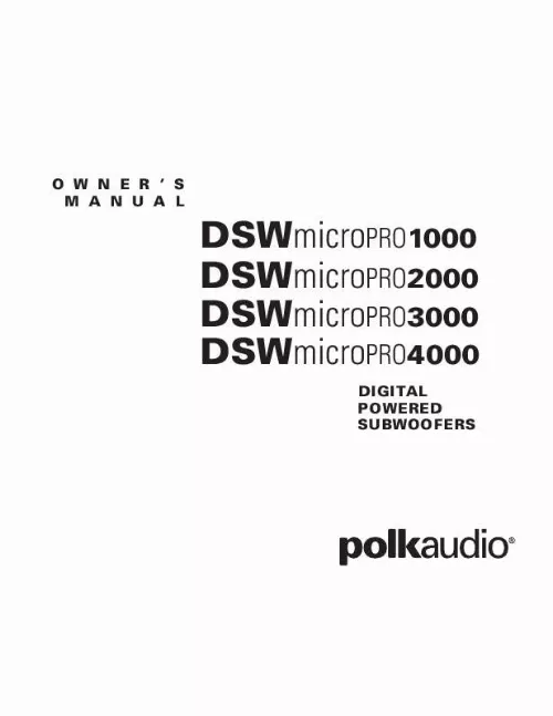 Mode d'emploi POLK AUDIO DSW MICROPRO 1000