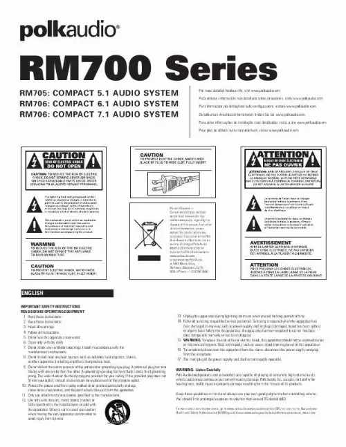 Mode d'emploi POLK AUDIO RM705 COMPACT 5.1