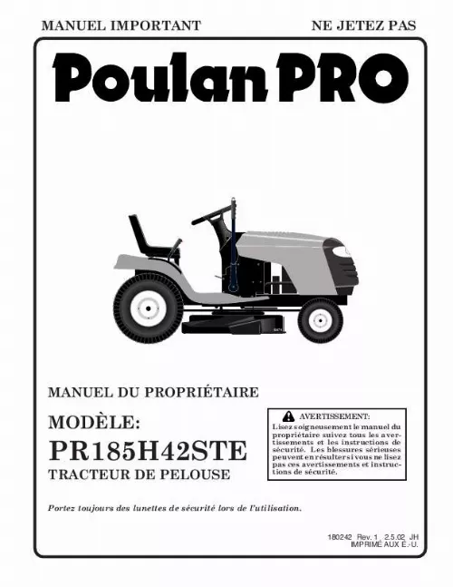 Mode d'emploi POULAN PR185H42STE