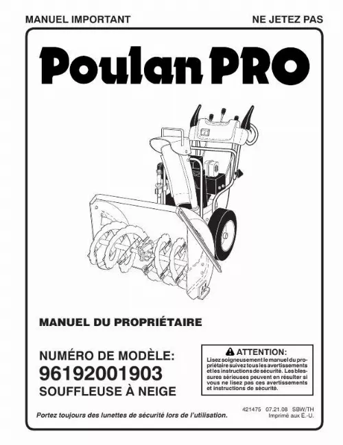 Mode d'emploi POULAN PRO 96192001903