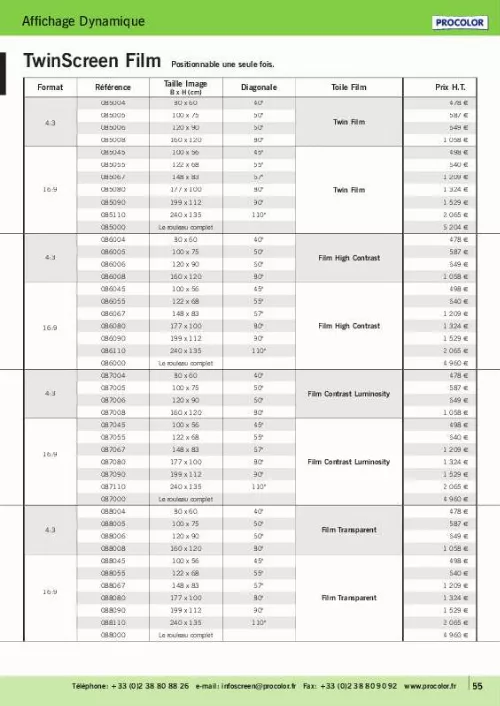 Mode d'emploi PROCOLOR TWINSCREEN FILM