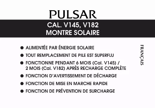 Mode d'emploi PULSAR V182