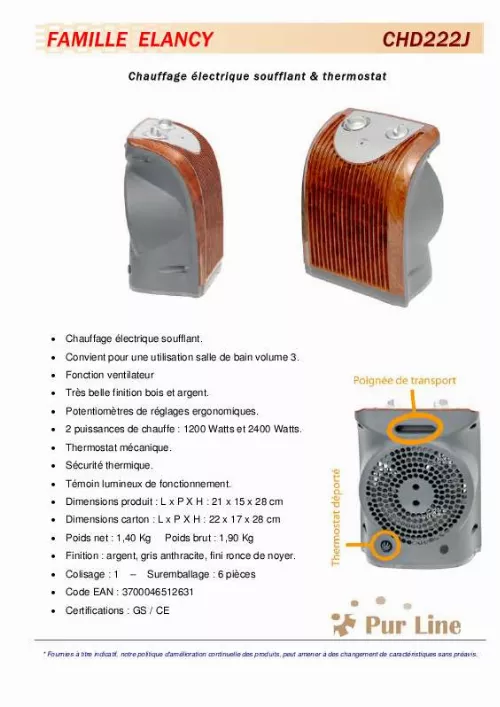 Mode d'emploi PUR LINE CHD222J
