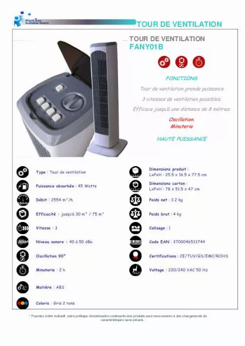 Mode d'emploi PUR LINE FANY01B