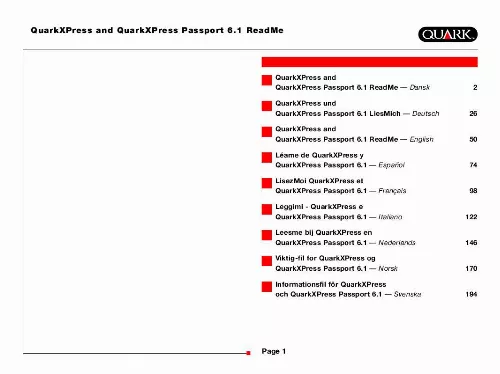 Mode d'emploi QUARK QUARKXPRESS PASSPORT 6.1
