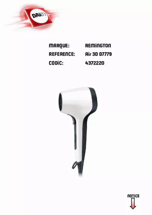 Mode d'emploi REMINGTON AIR 3D D7779