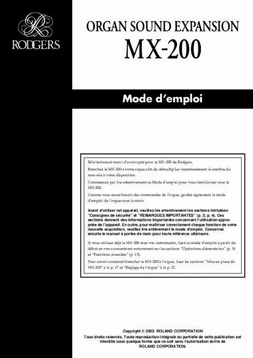 Mode d'emploi RODGERS MX-200