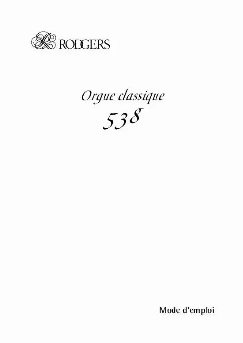 Mode d'emploi RODGERS ORGUE CLASSIQUE 538