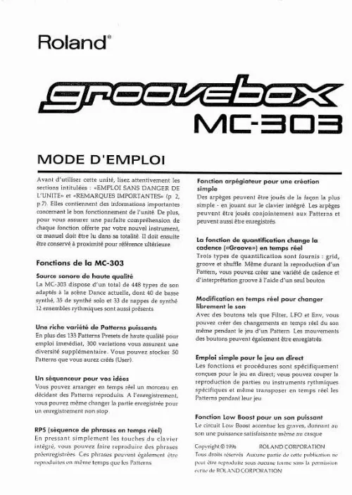 Mode d'emploi ROLAND GROOVEBOX MC-303
