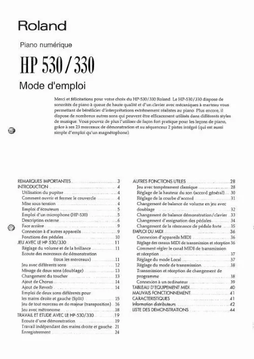 Mode d'emploi ROLAND HP-330