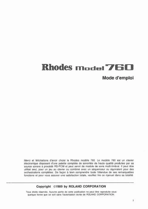 Mode d'emploi ROLAND RHODES MODEL 760