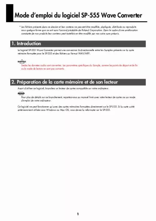Mode d'emploi ROLAND SP-555 WAVE CONVERTER