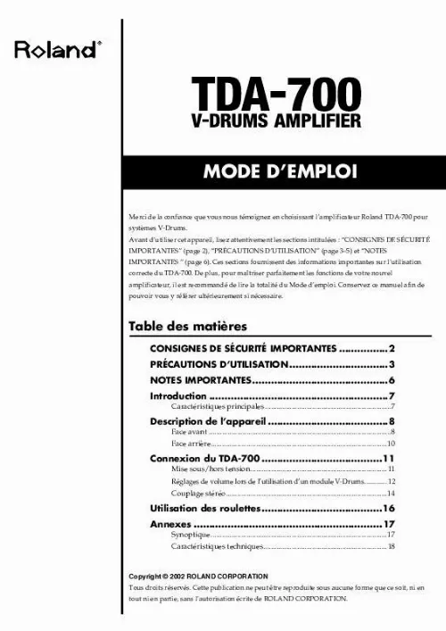 Mode d'emploi ROLAND TDA-700