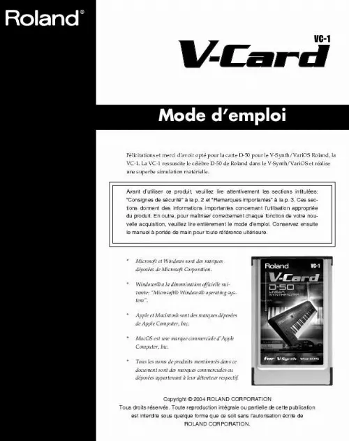 Mode d'emploi ROLAND V-CARD