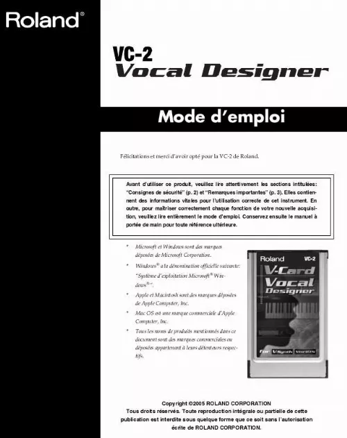 Mode d'emploi ROLAND VC-2 VOCAL DESIGNER