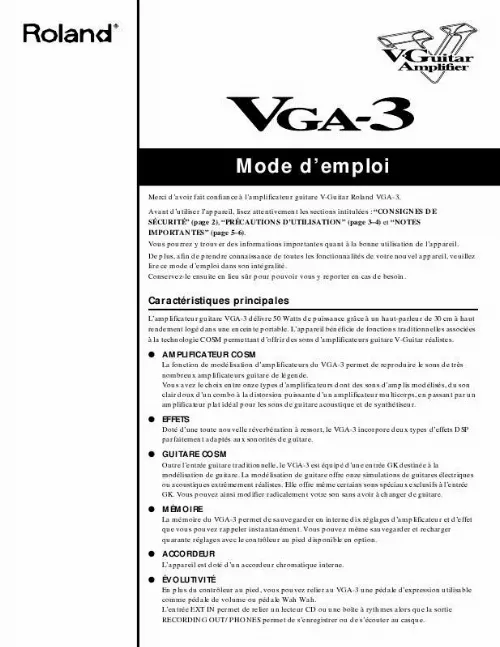 Mode d'emploi ROLAND VGA-3