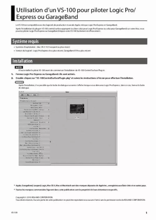 Mode d'emploi ROLAND VS-100