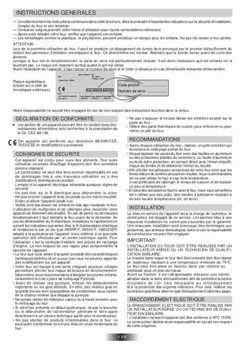 Mode d'emploi ROSIERES RF 6186