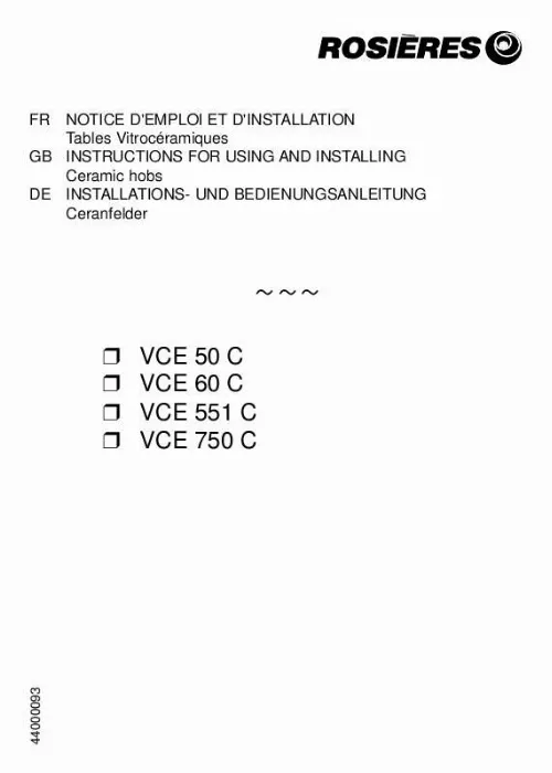 Mode d'emploi ROSIERES VCE 60C PN