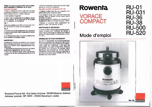 Mode d'emploi ROWENTA RU 38 VORACE COMPACT