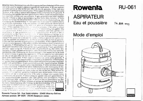 Mode d'emploi ROWENTA RU 061 VORACE