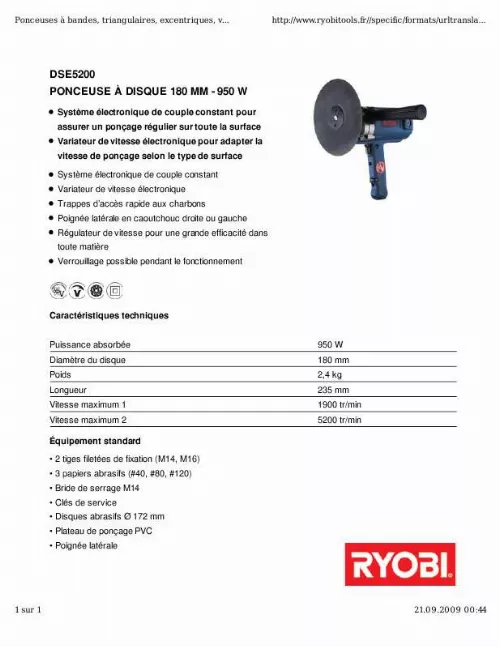 Mode d'emploi RYOBI DSE5200