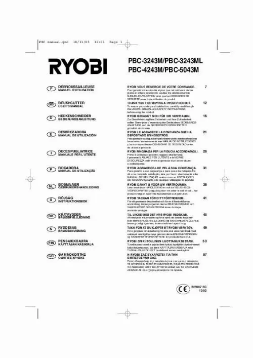 Mode d'emploi RYOBI PBC-3243ML