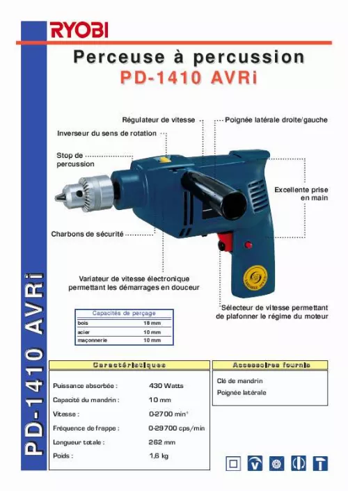 Mode d'emploi RYOBI PD-1410 AVRI