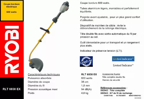 Mode d'emploi RYOBI RLT-6038 EX