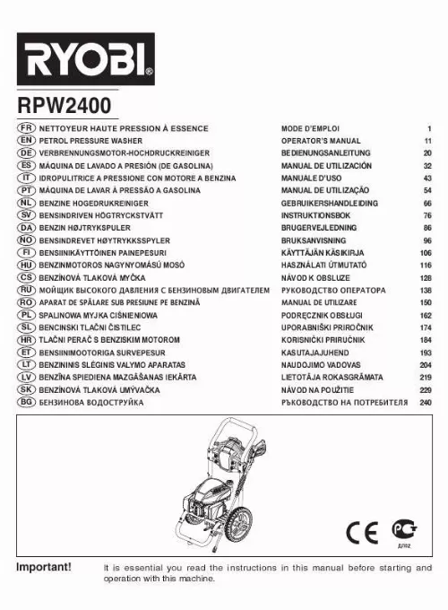 Mode d'emploi RYOBI RPW-2400