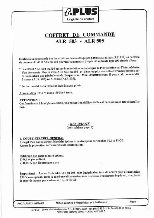 Mode d'emploi S.PLUS ALR 503