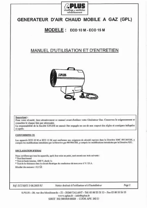 Mode d'emploi S.PLUS ECO 10 M